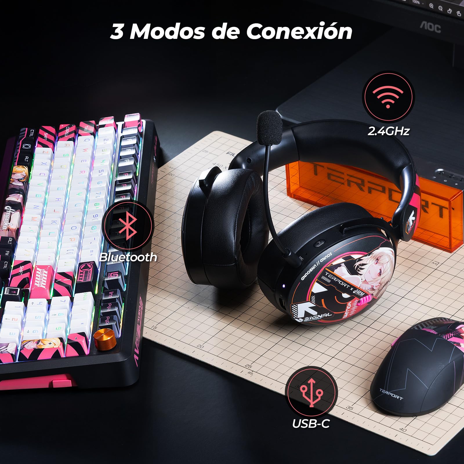 TERPORT Haruka HM4 Audífonos Gamer Inalámbricos con Cancelación de Ruido