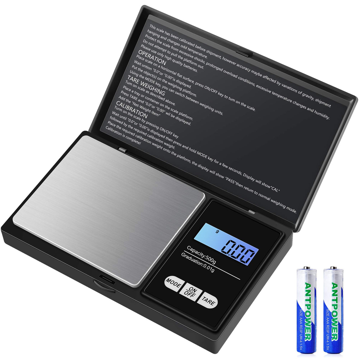 Diyife Báscula Digital de Bolsillo 500g/0,01g, Mini Balanza Cocina Precisión, Báscula Joyería, Portátil Báscula Electrónica Pantalla LCD, Función Tara, para Cocina,Té,Levadura,Café(Baterías Incluidas)