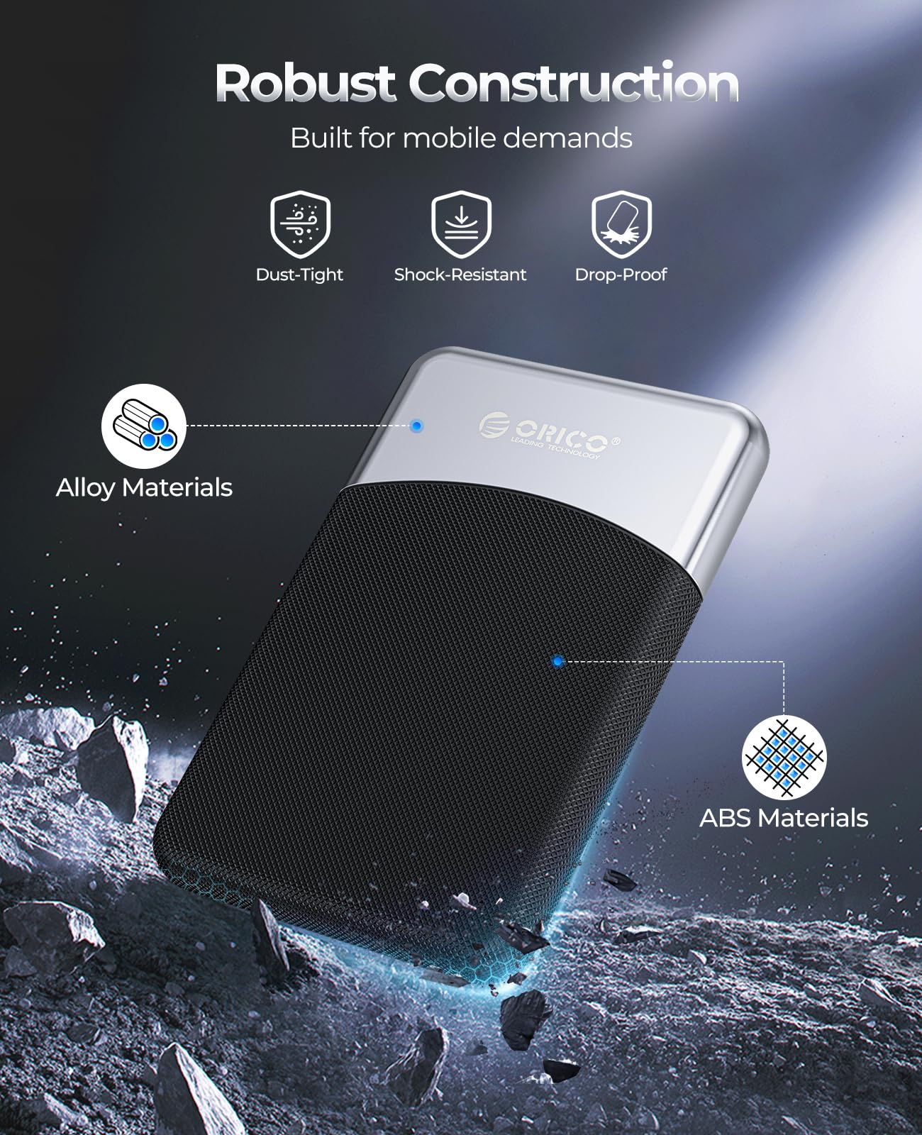 ORICO 512GB SSD externo con cable USB C 2 en 1, unidad de estado sólido portátil USB 3.2 Gen 1 hasta 460MB/s, resistencia al polvo y caídas, almacenamiento confiable para smartphone, PC, tableta