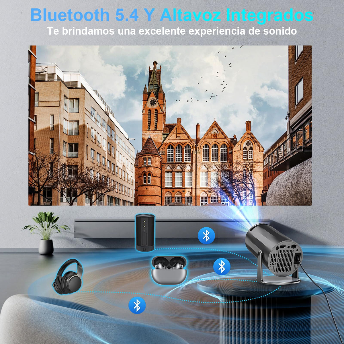 Proyector 4k, Mini Proyector Portatil con Android, Proyectores Inteligente 200 ANSI con WiFi 6 y BT 5.4, Auto Keystone, Pantalla de 200", Giro de 270°, Compatible con HDMI/iOS/Phone/PC/PS【HY300 PRO】
