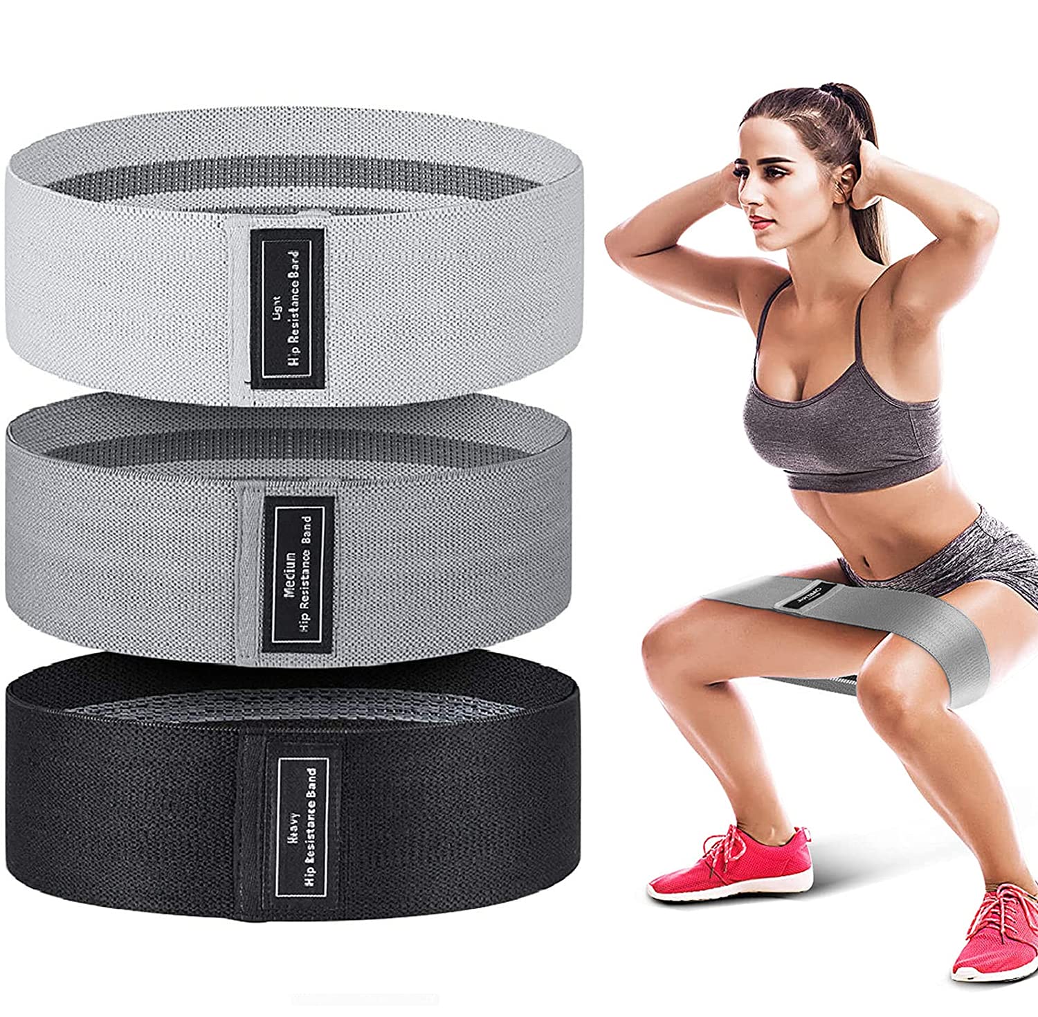 LETTURE Bandas de Resistencia Antideslizante con 3 Niveles, Set de 3 Banda Elastica Musculacion Fitness Bandas de Entrenamiento para Ejercicios de Gluteos, Piernas y Brazos, Yoga, Fitness, Crossfit