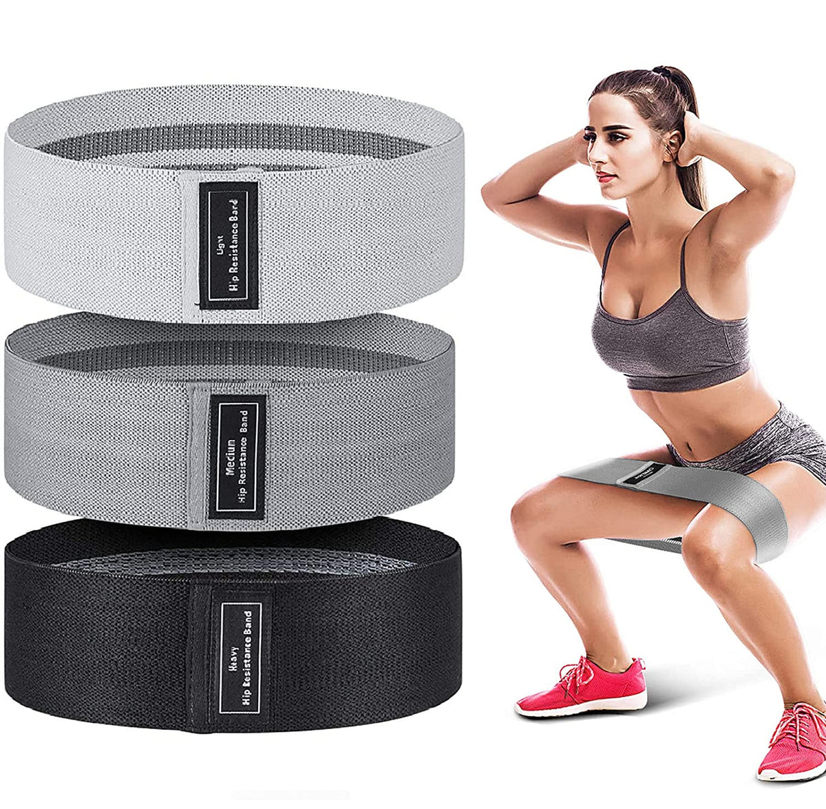 LETTURE Bandas de Resistencia Antideslizante con 3 Niveles, Set de 3 Banda Elastica Musculacion Fitness Bandas de Entrenamiento para Ejercicios de Gluteos, Piernas y Brazos, Yoga, Fitness, Crossfit