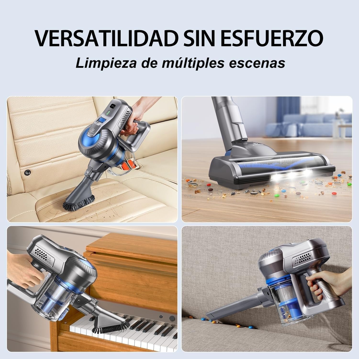 Greenote Aspiradora Inalambrica, 22000 Pa Aspiradora de Mano 4 en 1, 200 W Aspiradoras Potentes con LED, Vacuum Cleaner de Función de Autoportante,Cepillo para Suelos Duros/Pelos de Mascotas