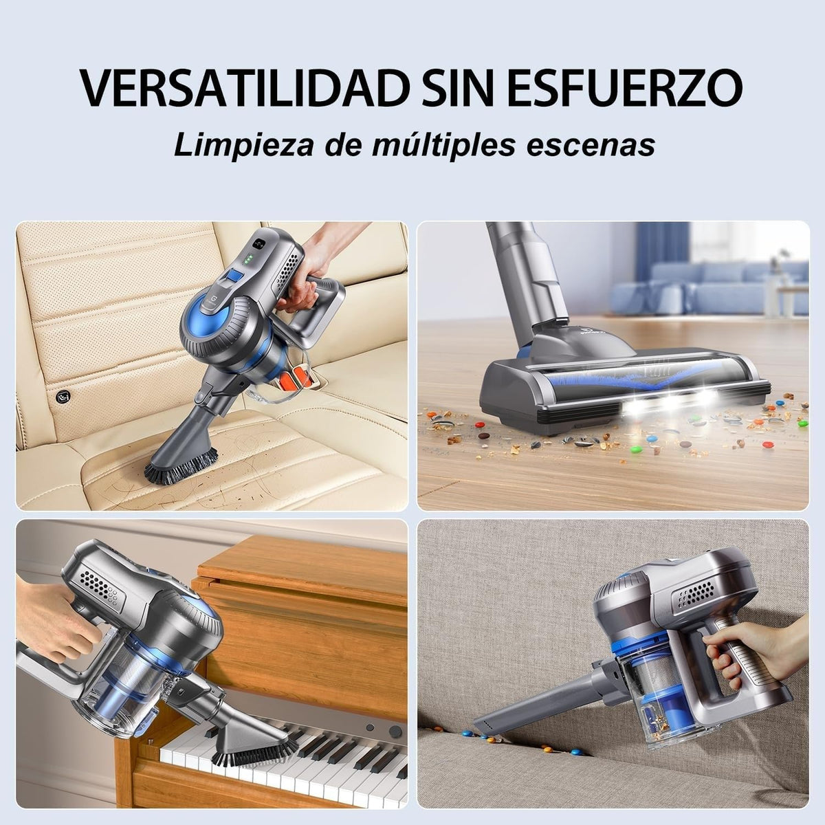 Greenote Aspiradora Inalambrica, 22000 Pa Aspiradora de Mano 4 en 1, 200 W Aspiradoras Potentes con LED, Vacuum Cleaner de Función de Autoportante,Cepillo para Suelos Duros/Pelos de Mascotas