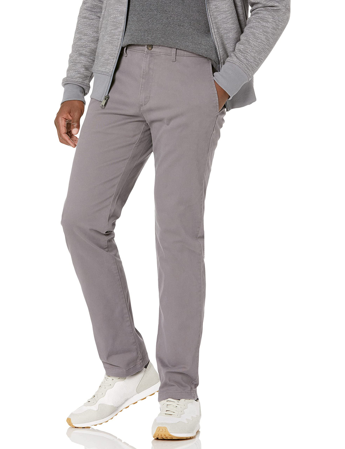 Amazon Essentials - Pantalón caqui elástico casual ajustado para hombre, color gris oscuro, 32 de ancho x 30 de largo