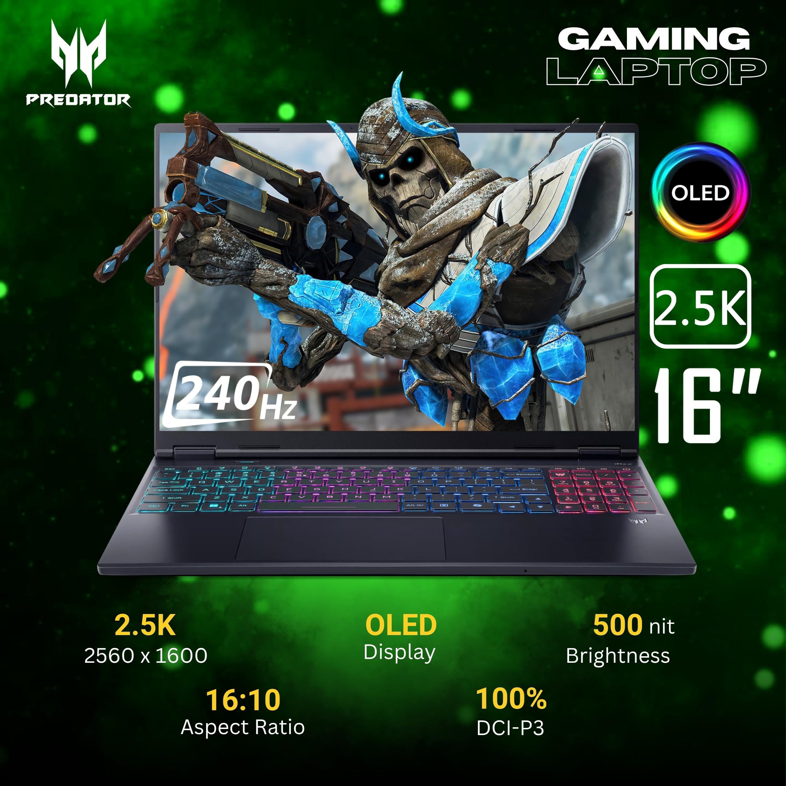 Acer Predator Helios Neo 16S AI Gaming Laptop, 16 240Hz 2.5K OLED, Intel Core Ultra 9 275HX, NVIDIA GeForce RTX 5060, VR Ready, copilot, refrigeración líquida, negro, Windows 11 Pro (16GB DDR5 RAM |
