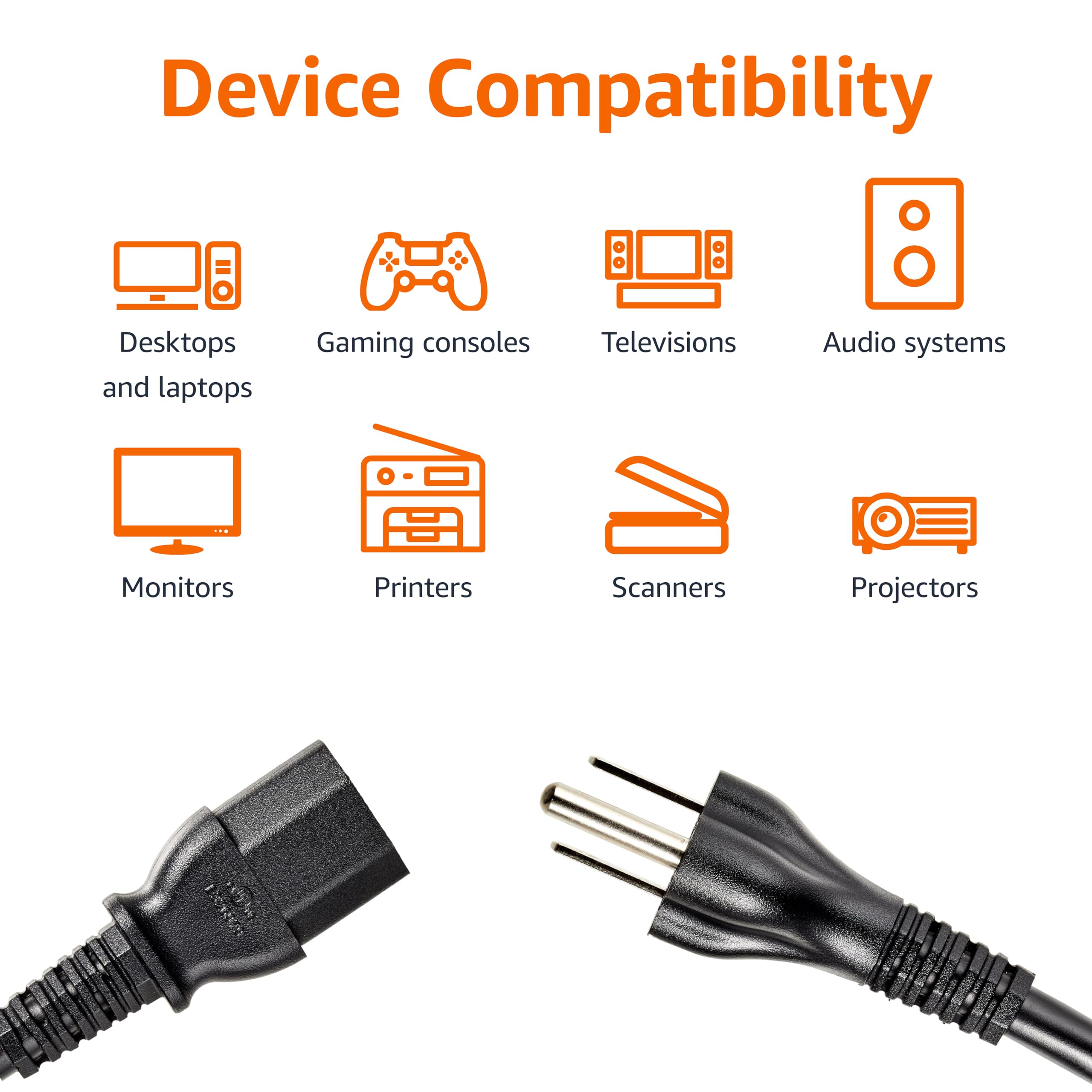 Amazon Basics - Cable de alimentación de repuesto para monitor de computadora, 12 pies, color negro