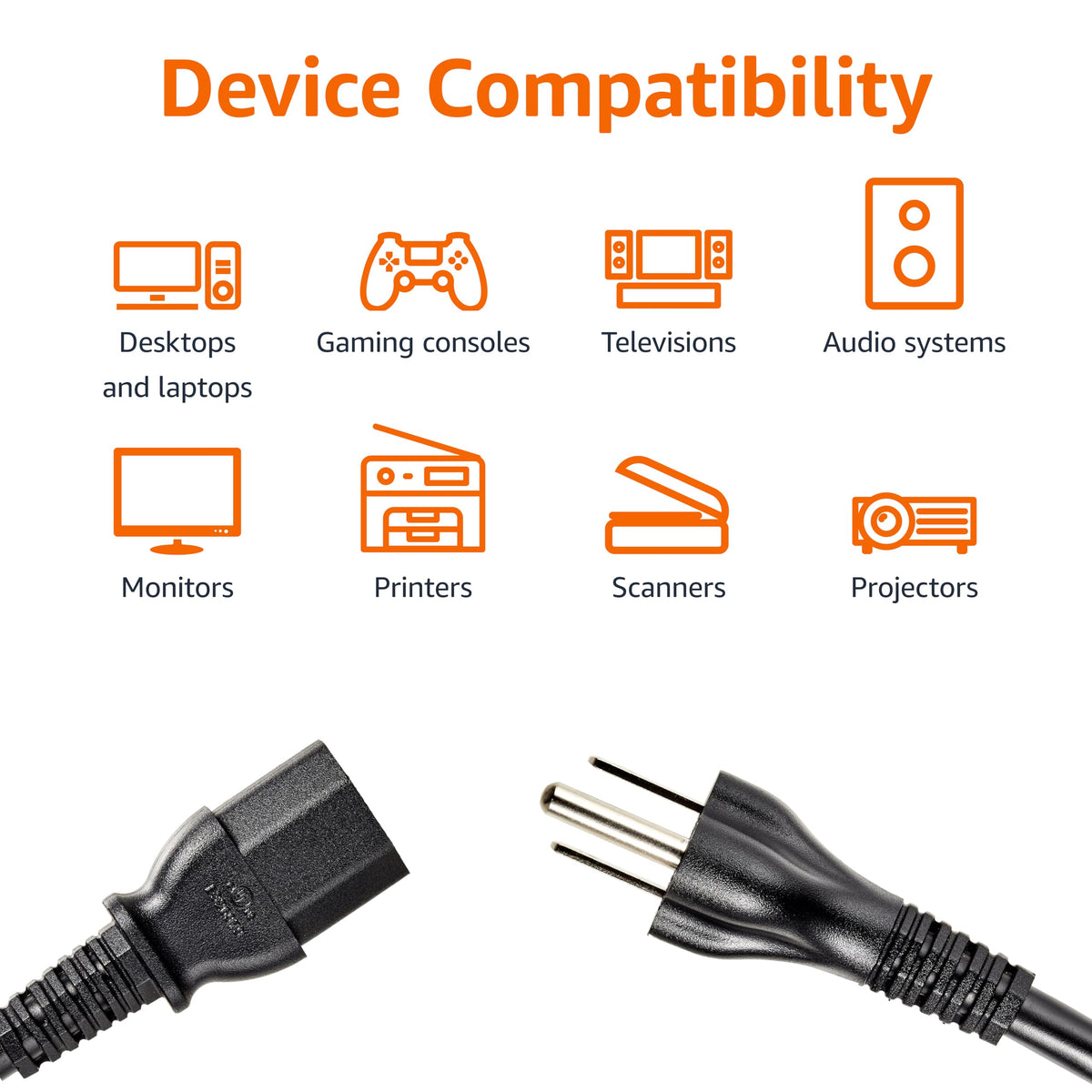 Amazon Basics - Cable de alimentación de repuesto para monitor de computadora, 12 pies, color negro