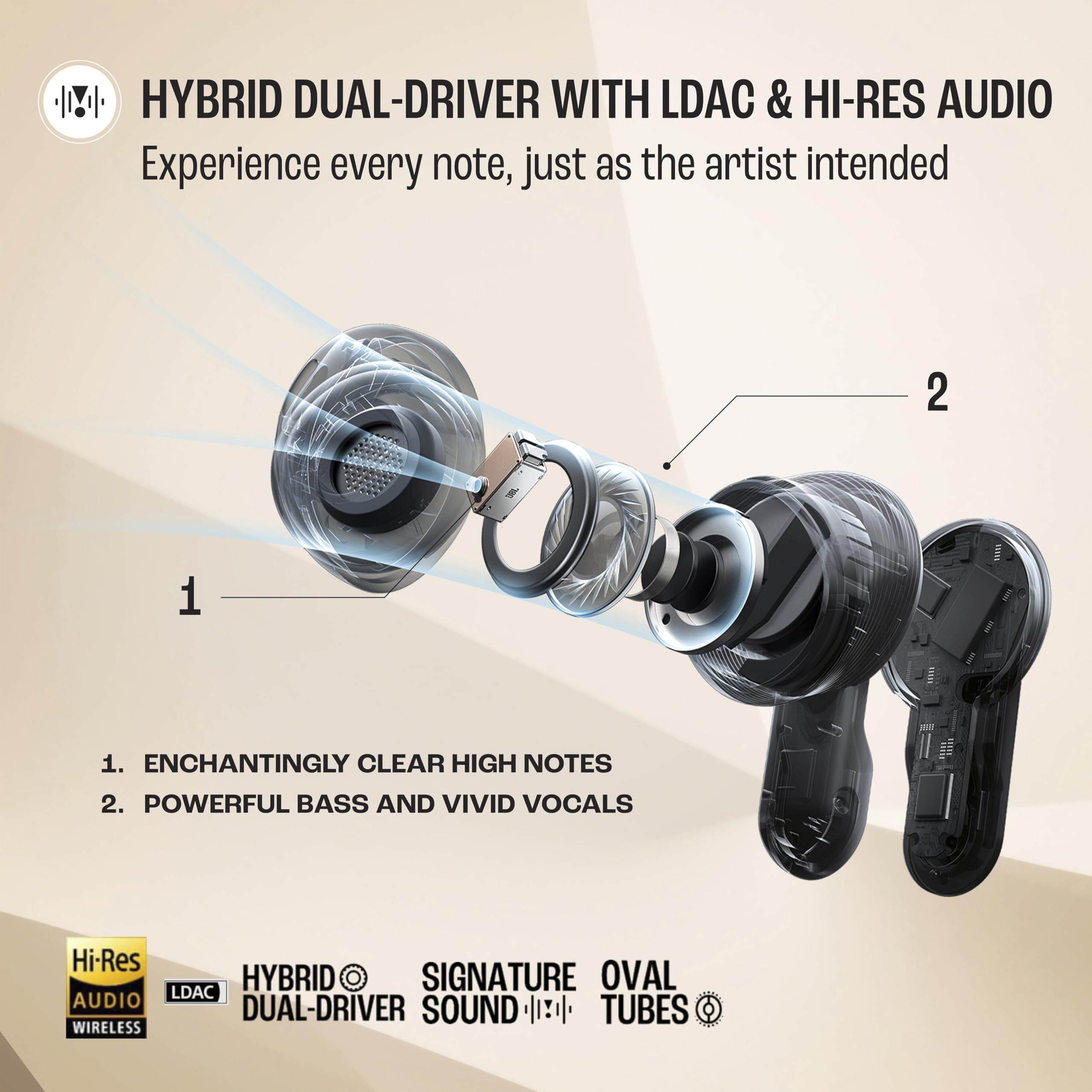 JBL Tour Pro 3 Audífonos Inalámbricos Cancelación de Ruido, Bluetooth, Smart Charging Case, Reproducción 44 Horas, Resistencia al Agua IP55 - Negro.