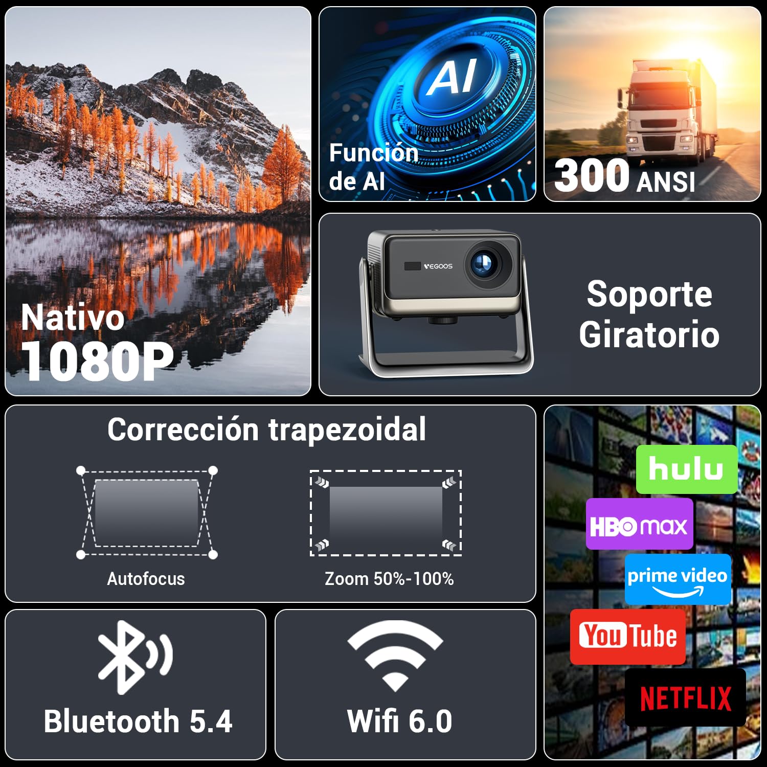 VEGOOS Licencia Netflix Proyector Portatil, Proyectores Inteligente 1080P