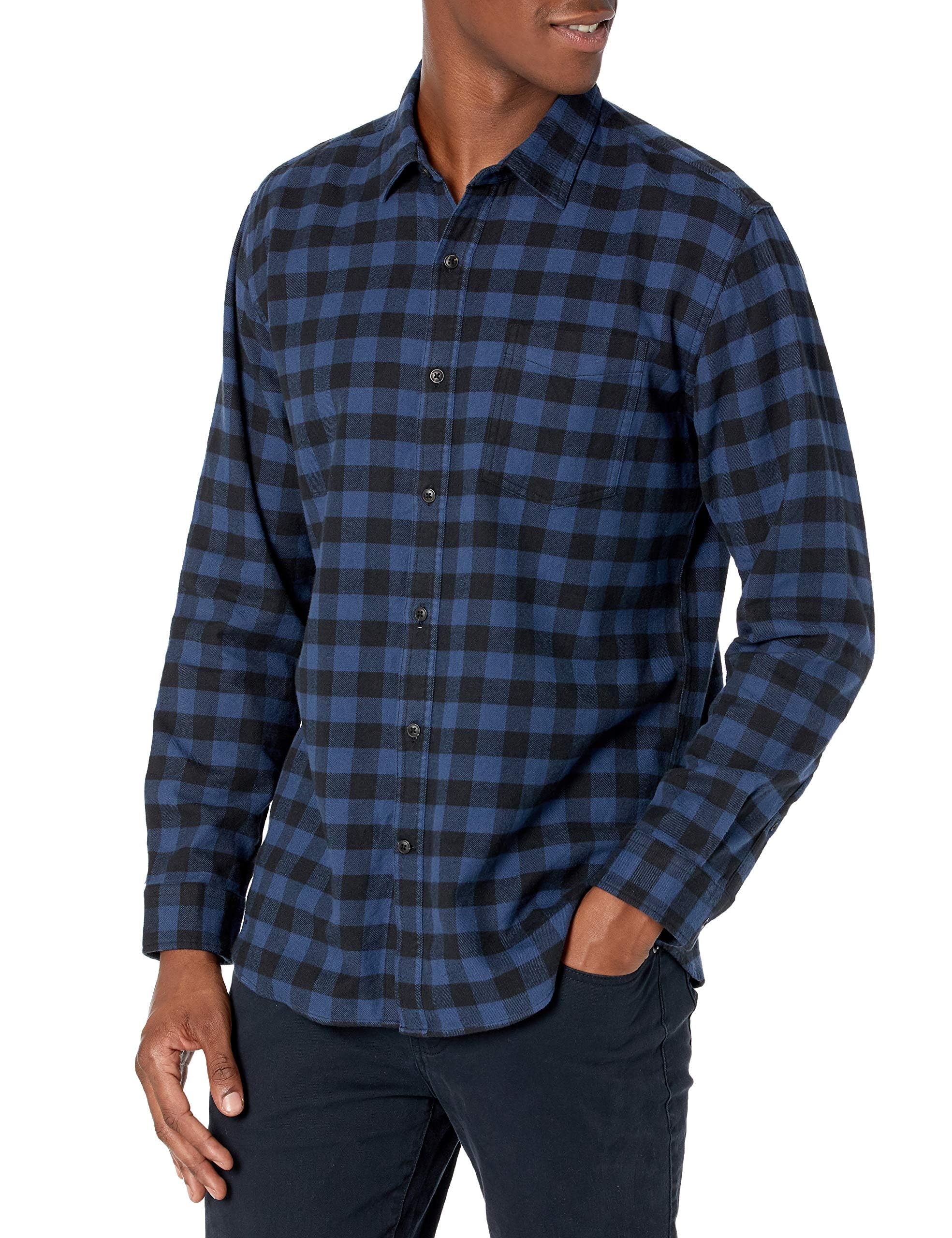 Amazon Essentials - Camisa de franela de manga larga para hombre (disponible en tallas grandes y altas), azul, cuadros búfalo, talla XXG