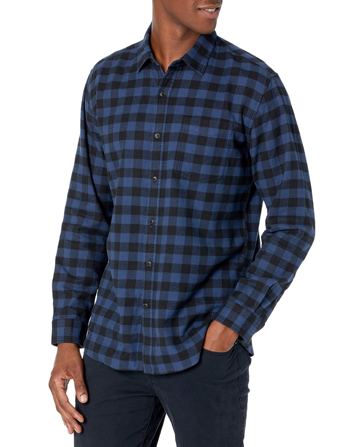 Amazon Essentials - Camisa de franela de manga larga para hombre (disponible en tallas grandes y altas), azul, cuadros búfalo, talla XXG