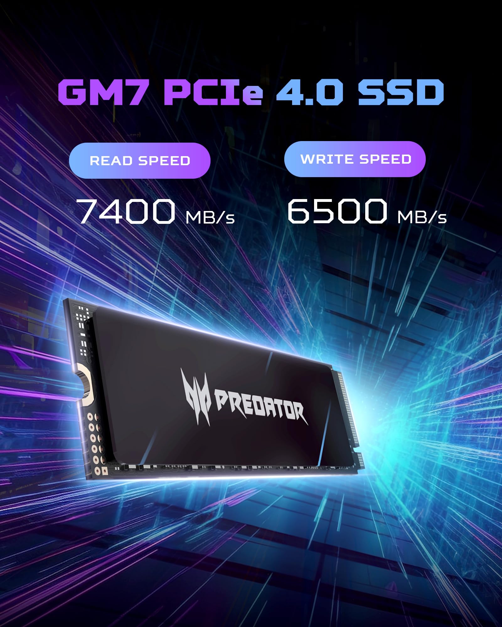 Predator GM7 2TB SSD NVMe M.2 PCIe Gen4x4 Unidad de Estado Sólido, Velocidad hasta 7400 MB/s (BL.9BWWR.119)