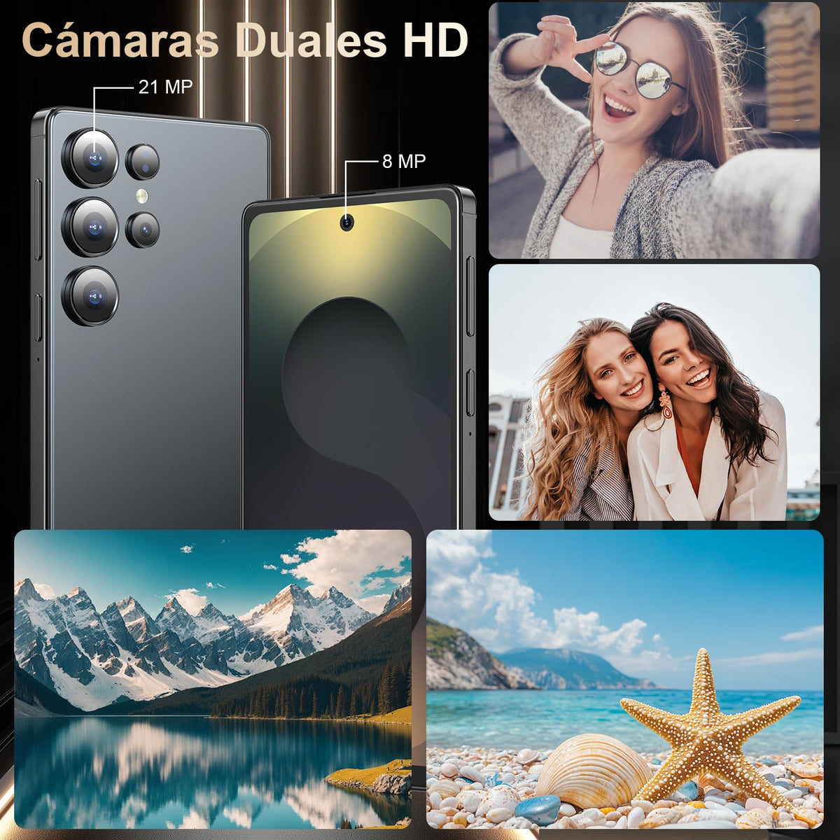Fhrhig Celulares Inteligente Android 14, 256GB+8GB RAM Smartphone, 6.6" HD Celular con Batería, 21MP+8MP Cámara, Teléfonos con Dual SIM Dual Standby/Face ID/TF con S-Pen