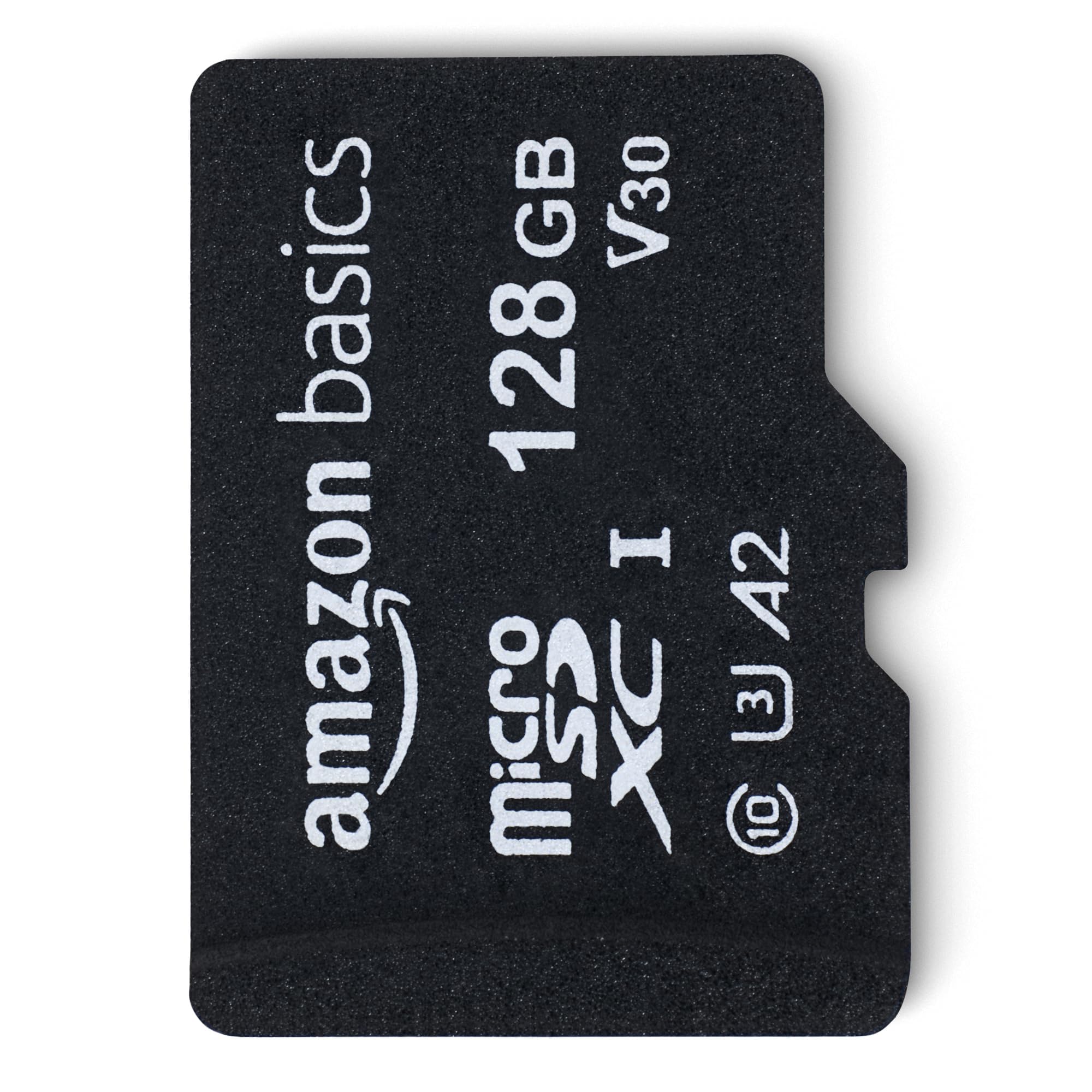 Amazon Basics Tarjeta de Memoria microSDXC con Adaptador de tamaño Completo, A2, U3, Velocidad de Lectura de hasta 100 MB/s, 128 GB, Negra