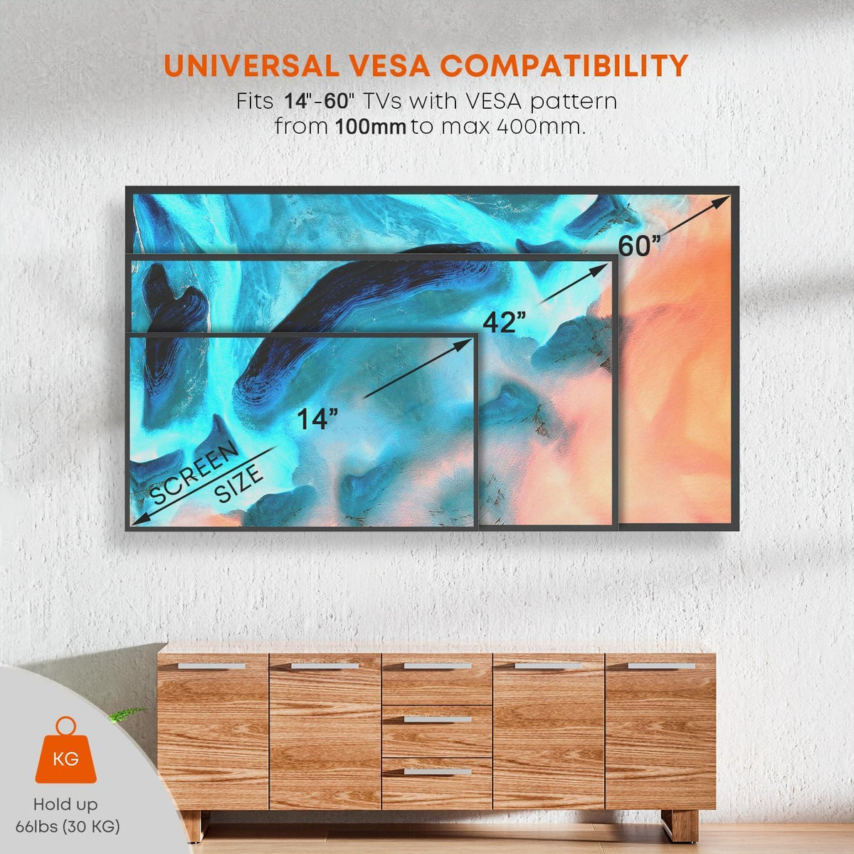 ZENSUKYE Soporte de Pared de TV Giratorio y Inclinable, Soporte TV de Pared Pantallas de 14-60 Pulgadas, Soporte Monitor Brazo Extensible 150-450mm, Carga hasta 30kg, MAX VESA 400x400mm