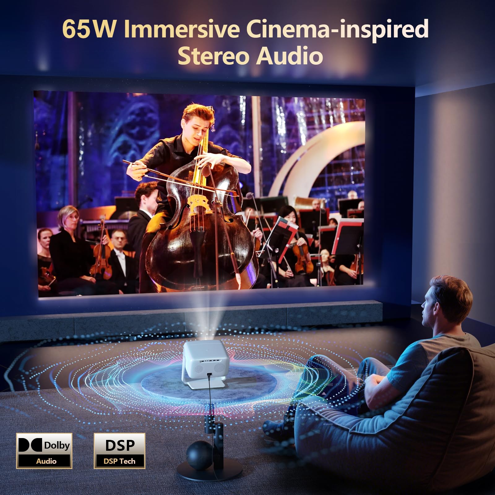 [3500-Ultra Bright/Descargas de aplicaciones oficiales/65W Dolby Audio/Soporte 4K] Proyector inteligente para exteriores con WiFi y Bluetooth, enfoque automático, 2026 actualizado desde el modelo gris