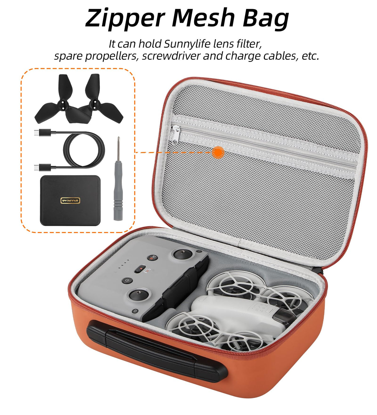Funda de transporte para DJI NEO, bolsa de almacenamiento de carcasa dura de poliuretano portátil para drones/baterías/hub de carga/control remoto RC-N3/hélices y otros accesorios (naranja)