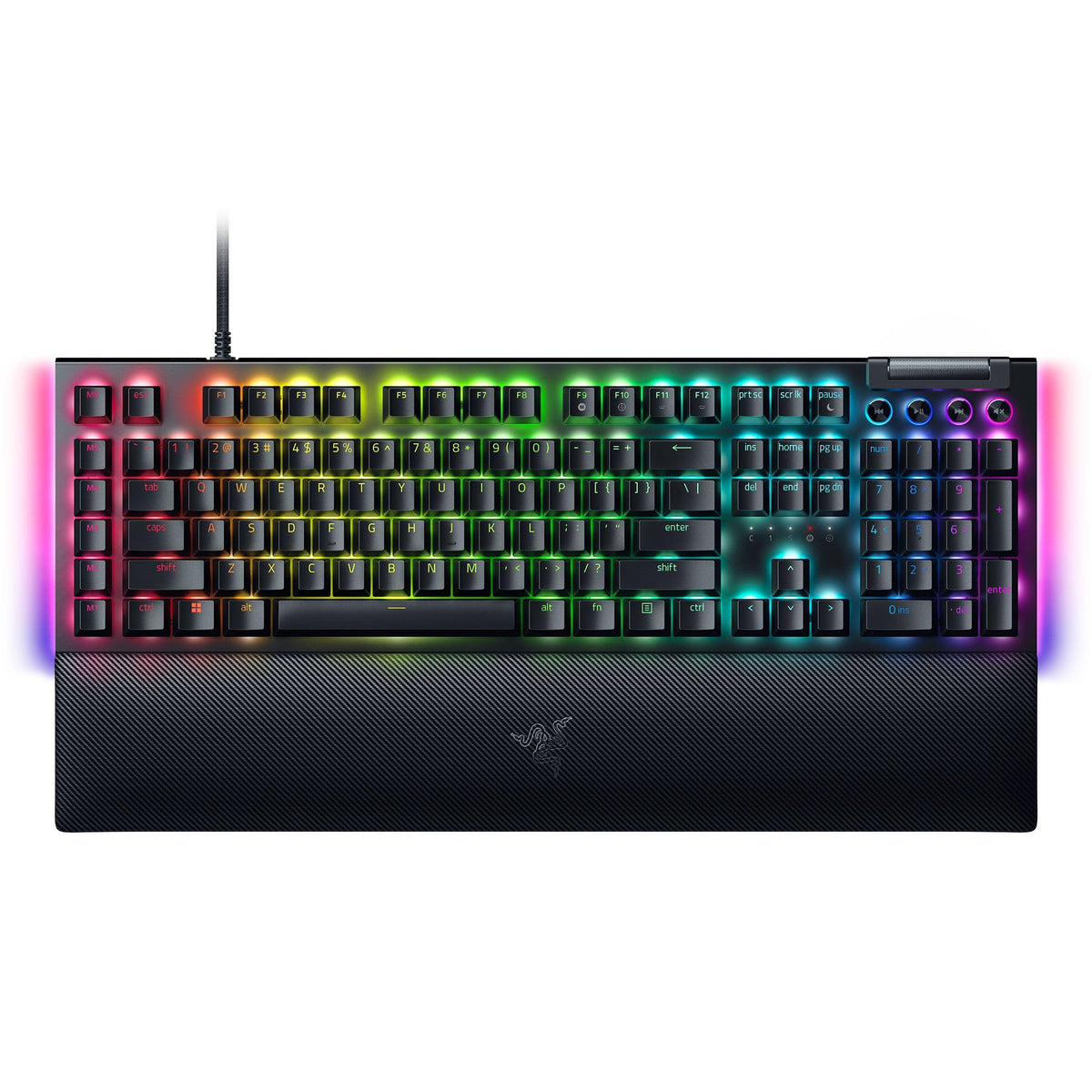 Teclado mecánico Razer BlackWidow V4 para juegos: interruptores verdes táctiles y clic, Chroma RGB, 6 teclas macro dedicadas, reposamuñecas magnéticas, rodillo multifunción y teclas multimedia