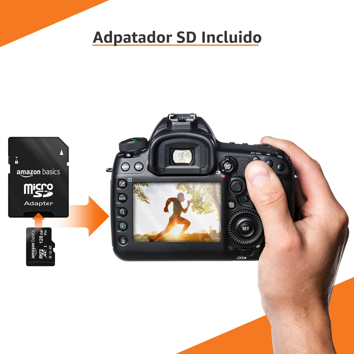 Amazon Basics Tarjeta de Memoria microSDXC con Adaptador de tamaño Completo, A2, U3, Velocidad de Lectura de hasta 100 MB/s, 128 GB, Negra