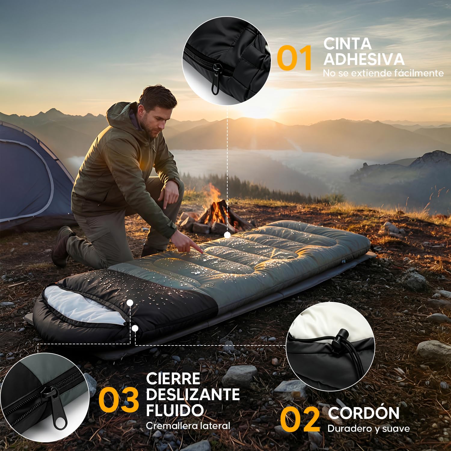 Saco de Dormir Camping, Bolsa de Dormir Ligero y Cómodo de Tres Estaciones