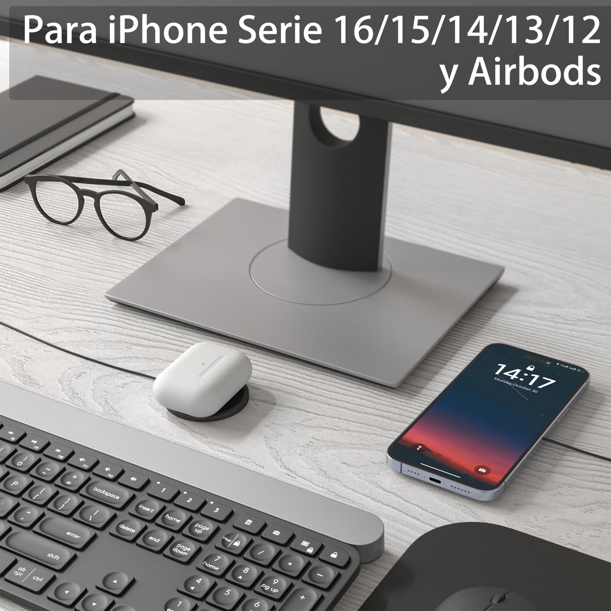YOXINTA Cargador mag-Safe Cargador Inalámbrico iPhone Magnético mag-Safe Charger, 15W Wireless Charger Compatible con iPhone 16/15/14/13/12 Series and AirPods 3/2/Pro (Blanco)
