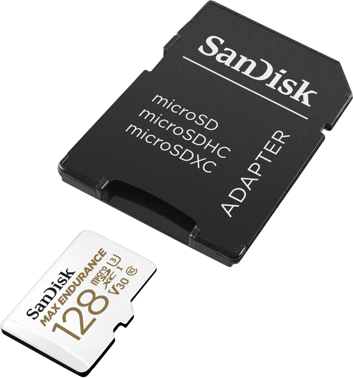 SanDisk Tarjeta microSDXC de 128 GB MAX Endurance con Adaptador para cámaras de Seguridad para el hogar y cámaras de salpicadero - C10, U3, V30, 4K UHD, Tarjeta Micro SD - SDSQQVR-128G-GN6IA