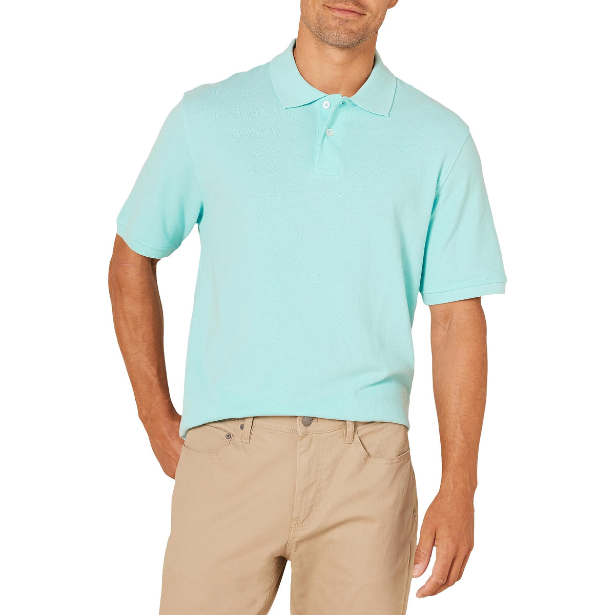 Amazon Essentials - Polo de piqué de algodón para hombre de ajuste regular (disponible en tallas grandes y altas), color azul aguamarina, talla M
