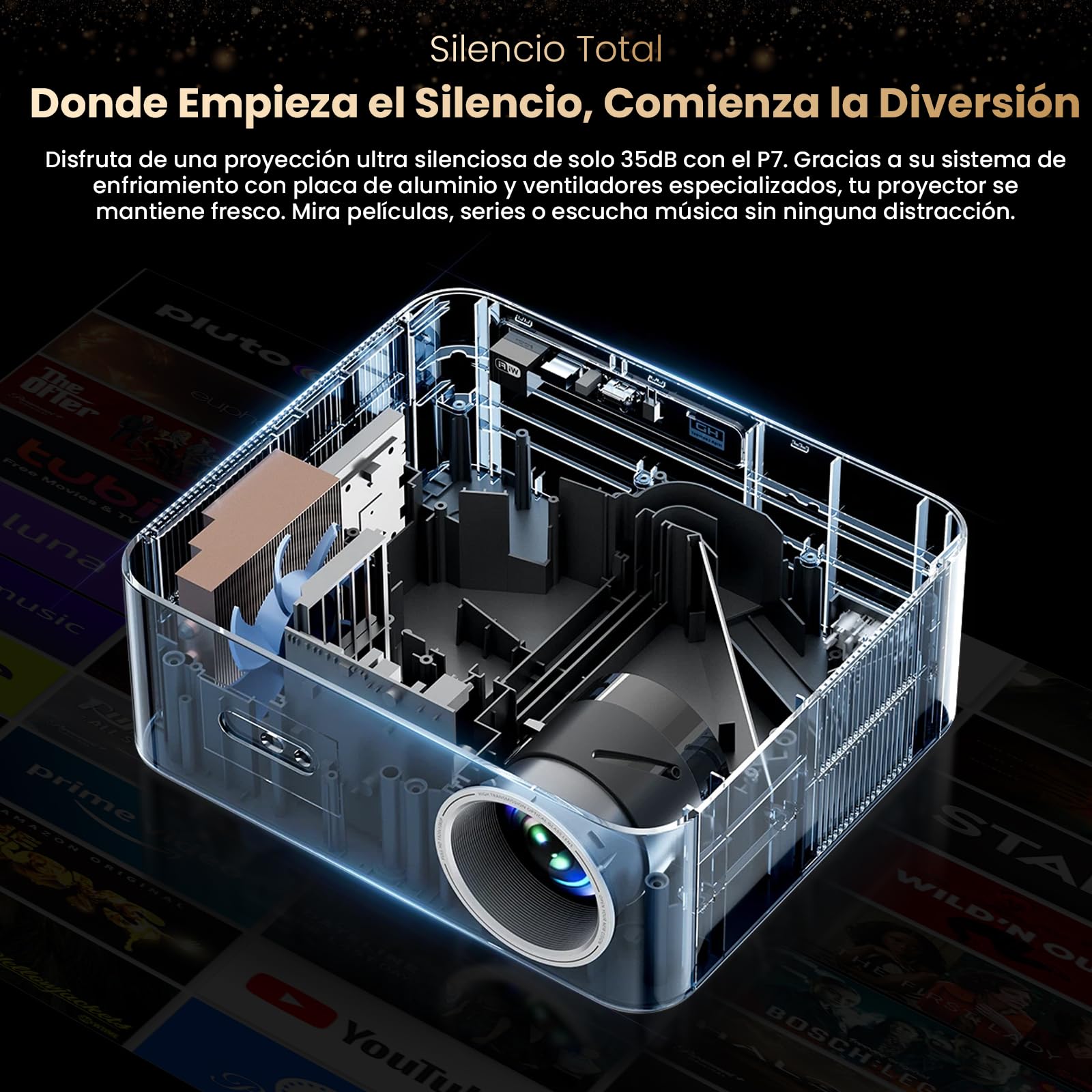 KACOTA 【Autoajuste/3000ANSI】 Proyector 4K P7 Pro, Android Sistema,Memoria 2+32GB,Proyector Gamer/Cine en casa(Latencia<18 ms),300 Pulgadas,WiFi 6,RJ45,Bluetooth 5.2, Compatible con iOS/Android/PC/PS5