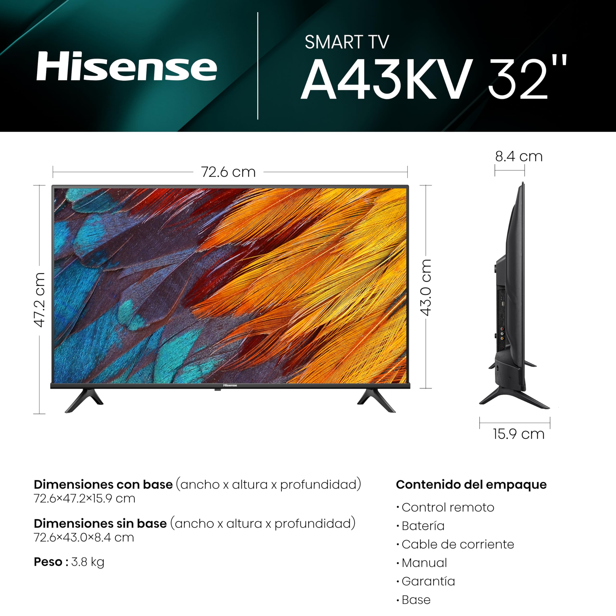 Hisense Pantalla 32" Pulgadas Smart TV VIDAA 32A43KV