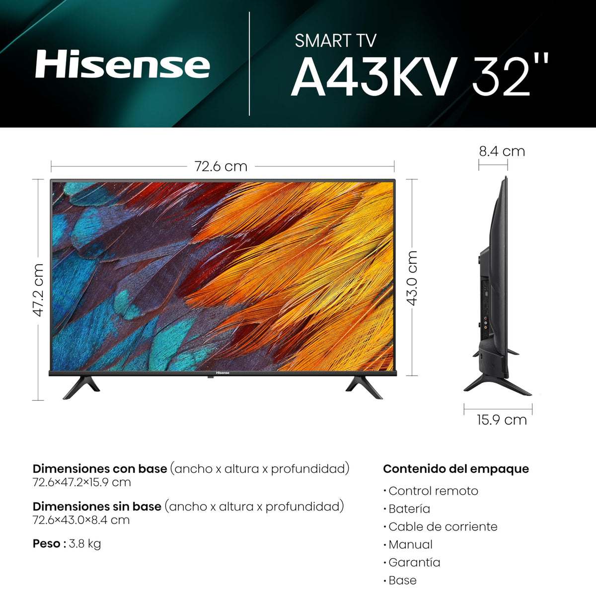 Hisense Pantalla 32" Pulgadas Smart TV VIDAA 32A43KV
