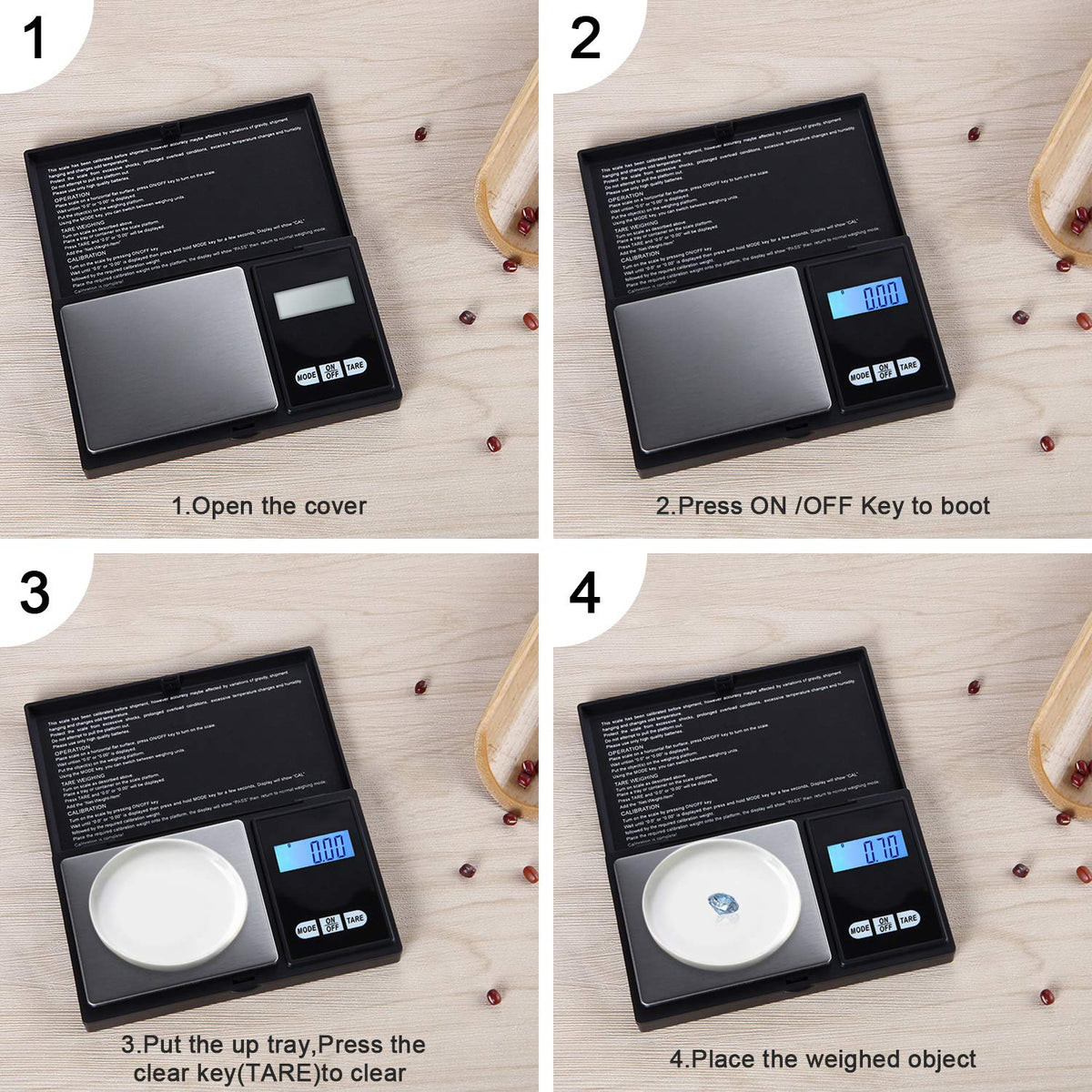 Diyife Báscula Digital de Bolsillo 500g/0,01g, Mini Balanza Cocina Precisión, Báscula Joyería, Portátil Báscula Electrónica Pantalla LCD, Función Tara, para Cocina,Té,Levadura,Café(Baterías Incluidas)