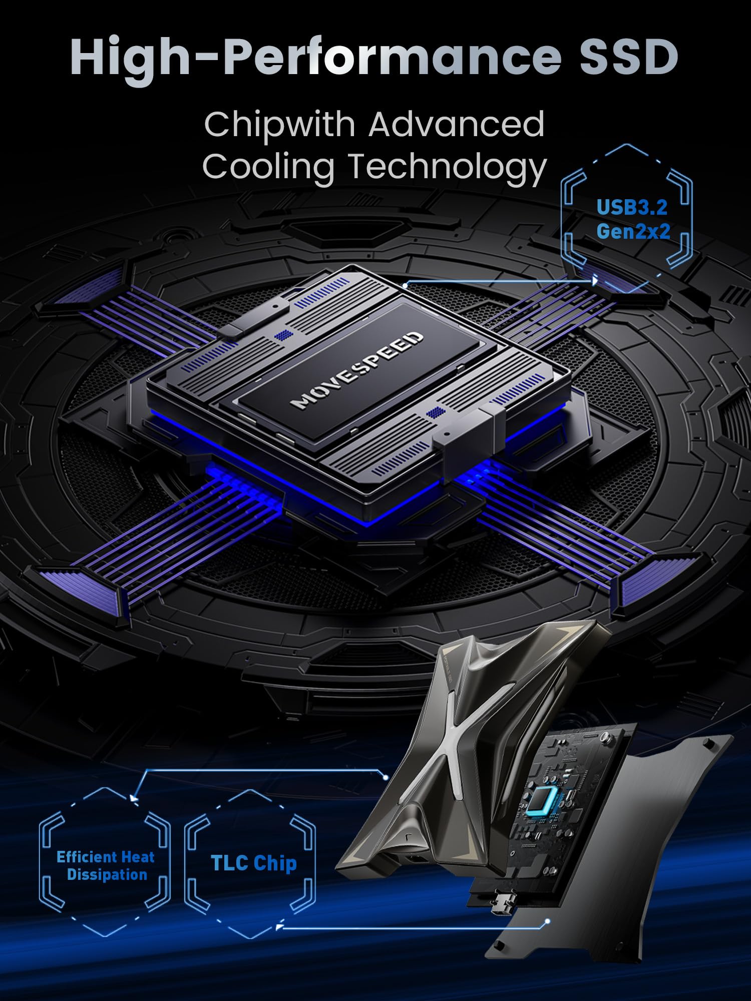 MOVE SPEED SSD externo portátil magnético de 1 TB – 2000 MB/s USB-C 3.2x2, PS5/PC/Smartphone compatible con unidad portátil, almacenamiento compacto y duradero para jugadores y creadores