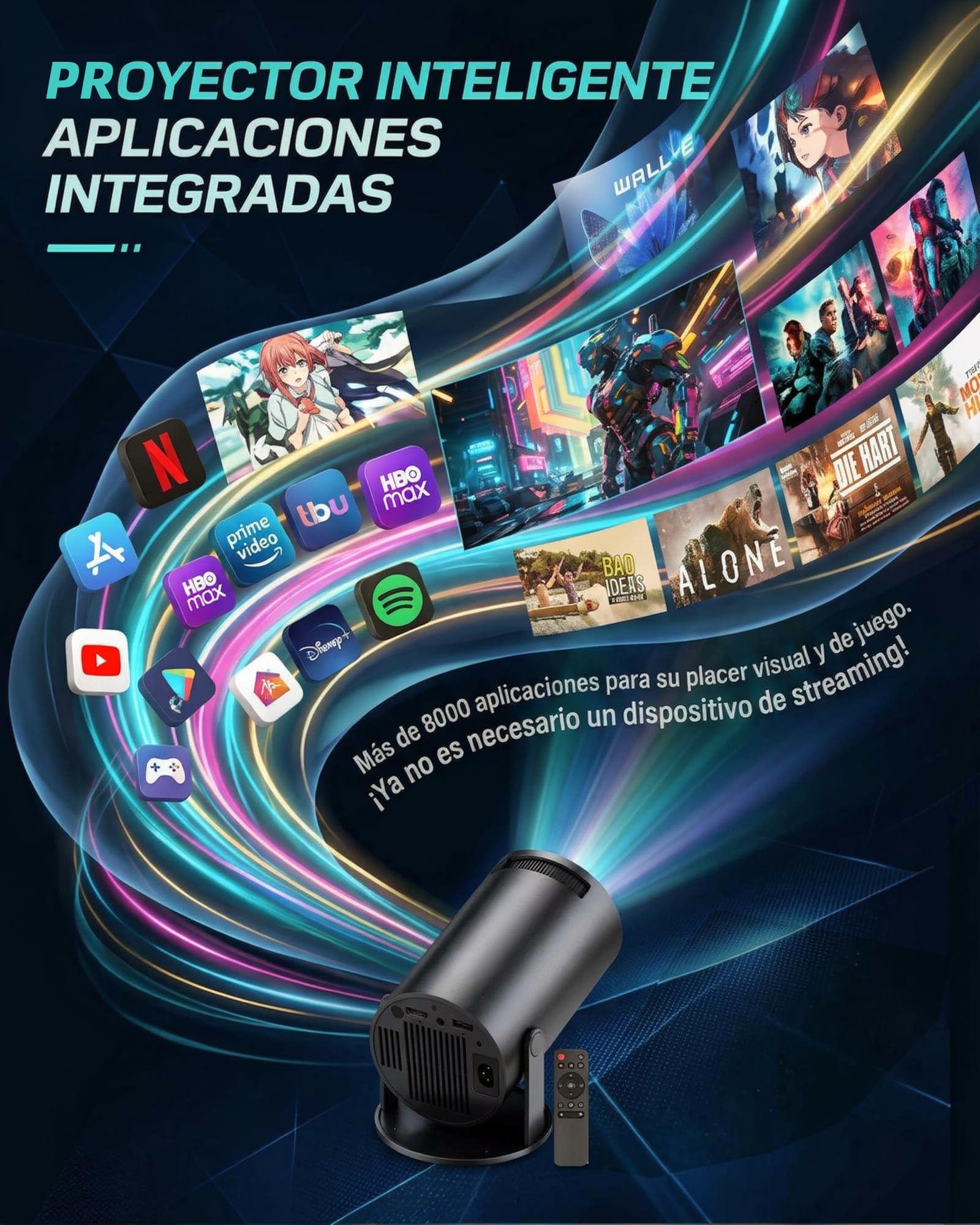 Mini Proyector Portatil 2026,Proyector 4K, Auto Keystone,Pantalla de 150”,250ANSI/10000 lúmenes,WiFi 6 con 2.4/5GHz,Bluetooth 5.4,Giro de 180 Grados,Compatible con iOS/Android/PC/PS4/PS5 (Negro)