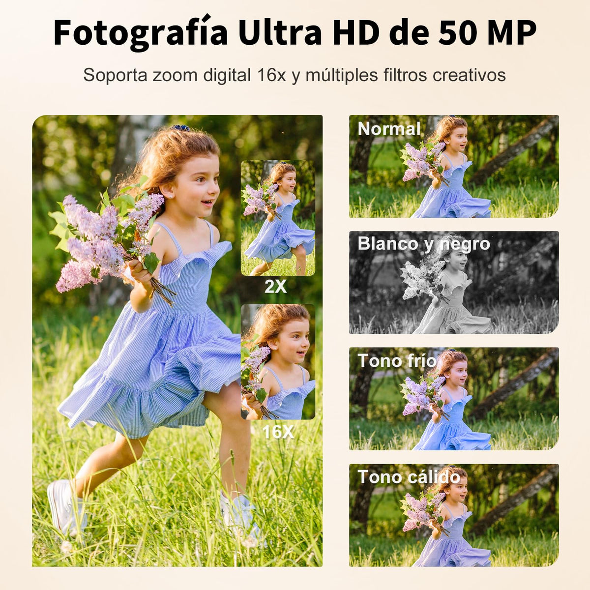 SUWENIC Cámara Digital, Camaras Fotografíacas, Digital Camara Vintage HD 1080P 50MP, Cámara de Video con Tarjeta 64GB, Enfoque Automático con Zoom 16X, 2.5'' Mini Camara para Niños y Niñas Plateado