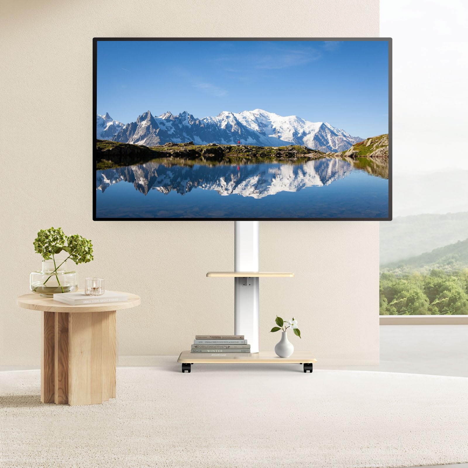 JXMTSPW Soporte para TV con Ruedas Móvil para 32~70 Pulgadas,Soporta hasta 40 KG, MAX VESA 600x400mm,Base para Pantalla Movil Ajustable en Altura Suelo con Bandeja,Carro TV Portátil