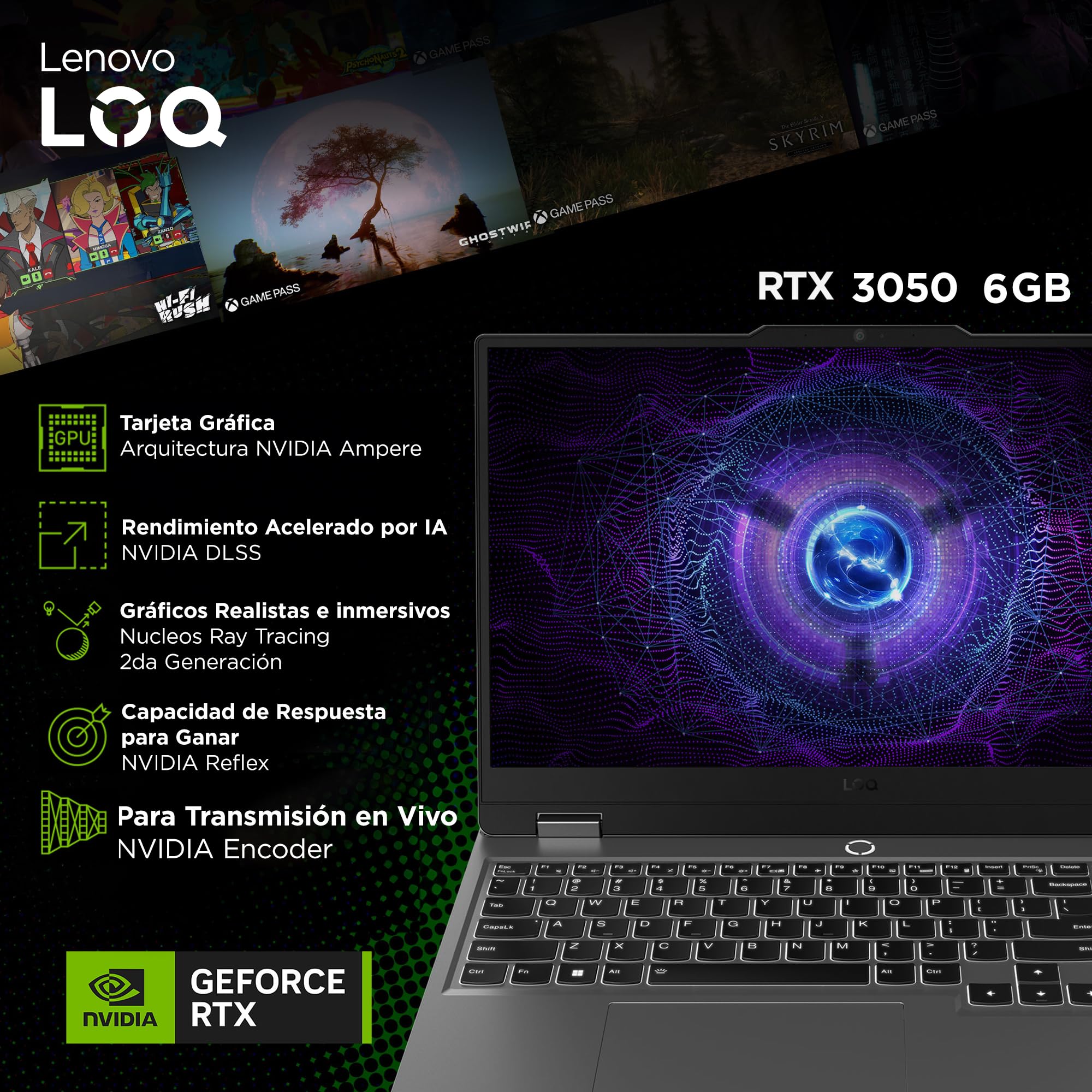 Lenovo Laptop LOQ 15IAX9E | NVIDIA GeForce RTX 3050 6 GB | 15.6" FHD | Intel Core i5 | 16GB RAM 512GB SSD | Impulsado por IA | Windows 11