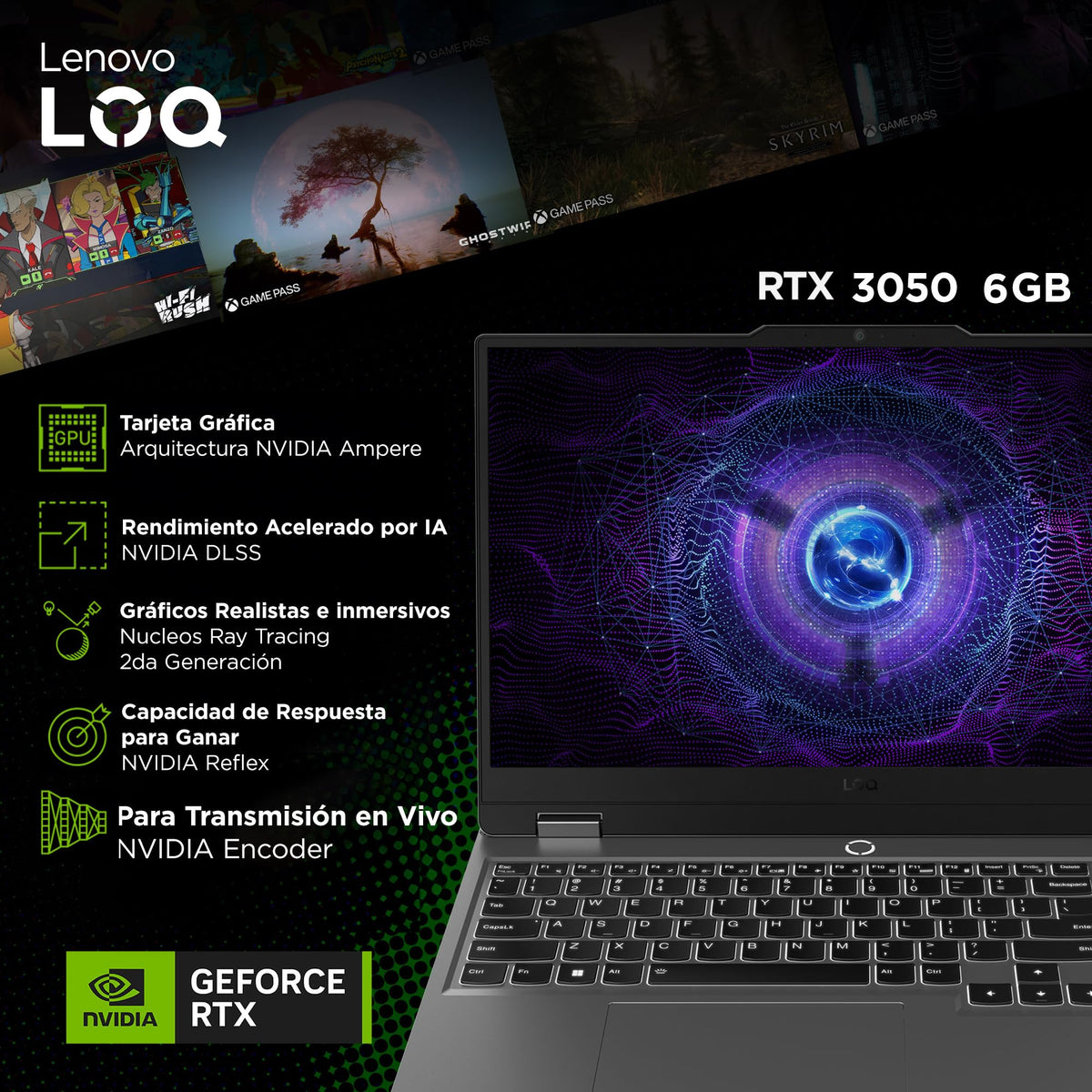 Lenovo Laptop LOQ 15IAX9E | NVIDIA GeForce RTX 3050 6 GB | 15.6" FHD | Intel Core i5 | 16GB RAM 512GB SSD | Impulsado por IA | Windows 11
