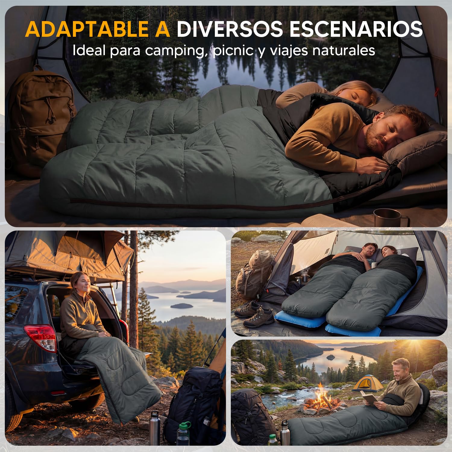 Saco de Dormir Camping, Bolsa de Dormir Ligero y Cómodo de Tres Estaciones