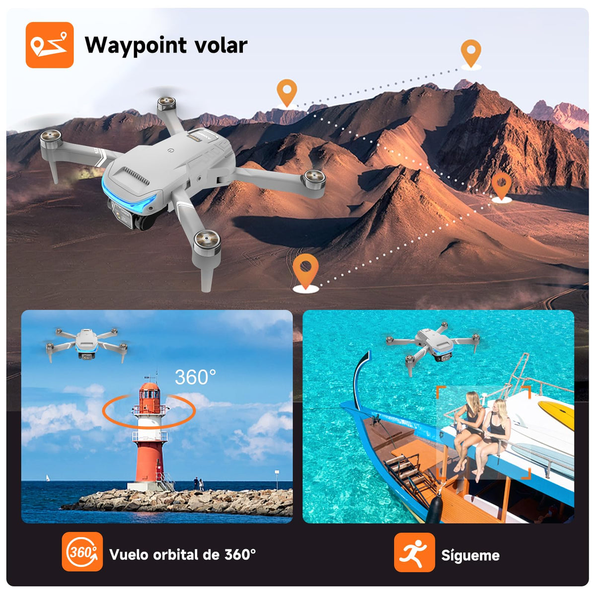 AXNEN Mini Dron Con Cámara 4K, Drones con Motor sin Escobillas con 3 baterías, Dron Plegable Drone 4K para Principiantes, Adolescentes y Adultos (Blanco)
