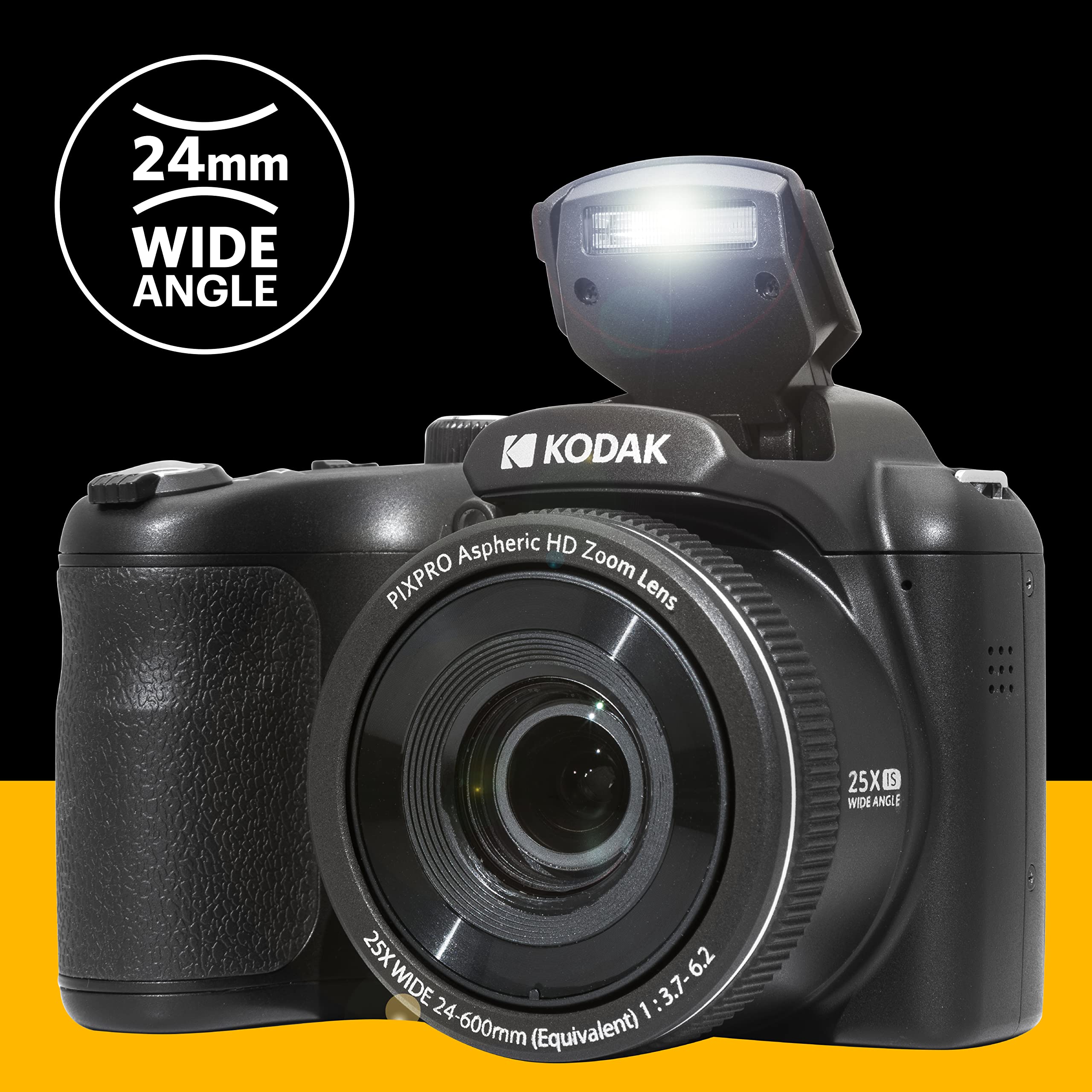 KODAK PIXPRO AZ255-BK Cámara Digital de 16 MP, Zoom óptico de 25 X, Lente Gran Angular de 24 mm, estabilización óptica de Imagen, 1080P, Full HD, Video, cámara LCD de 3 Pulgadas, Color Negro
