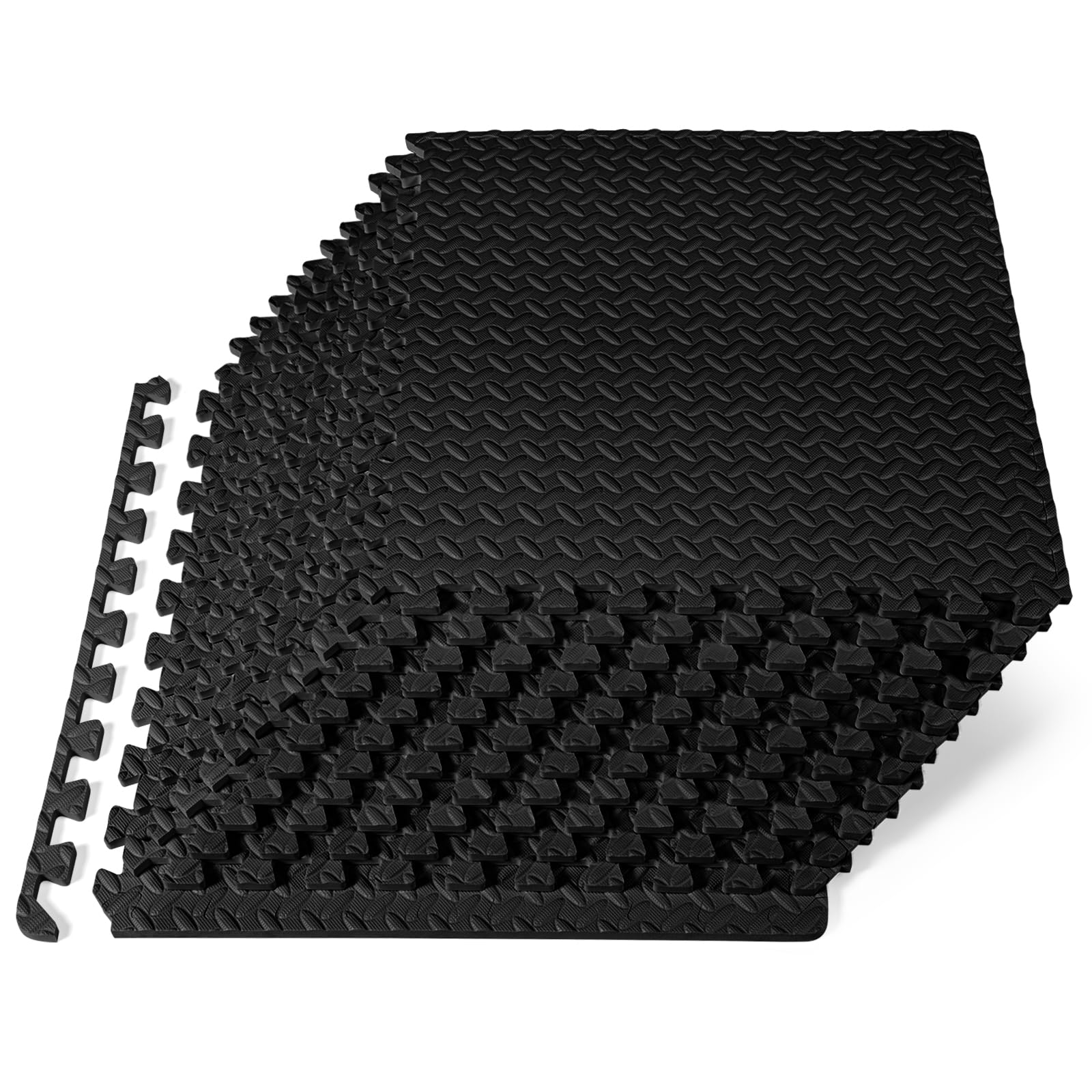 ProsourceFit Exercise Puzzle Mat 1/2-inch, EVA Interlocking Foam Floor Tiles for Home Gym, Workout Equipment, Kids Play Areas, Black, 48 SQ FT - 12 Tiles