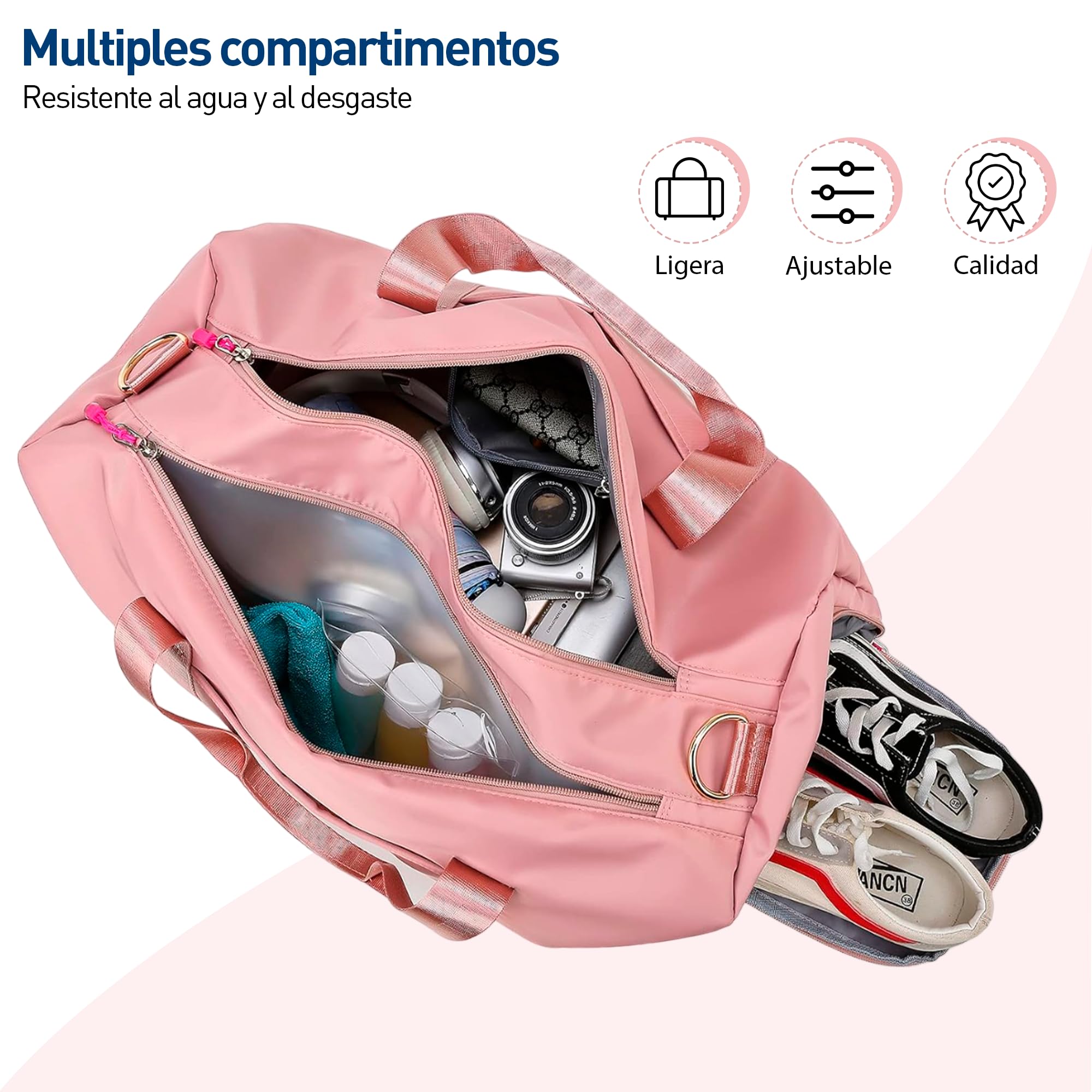 Bluelander Maleta Deportiva de Mano para Gimnasio, Compartimento para Zapatos, Bolso de Viaje, Bolsillo Impermeable, Resistente, Correa Ajustable Perfecta Gimnasio, Natación y Viaje (Rosa Pastel)