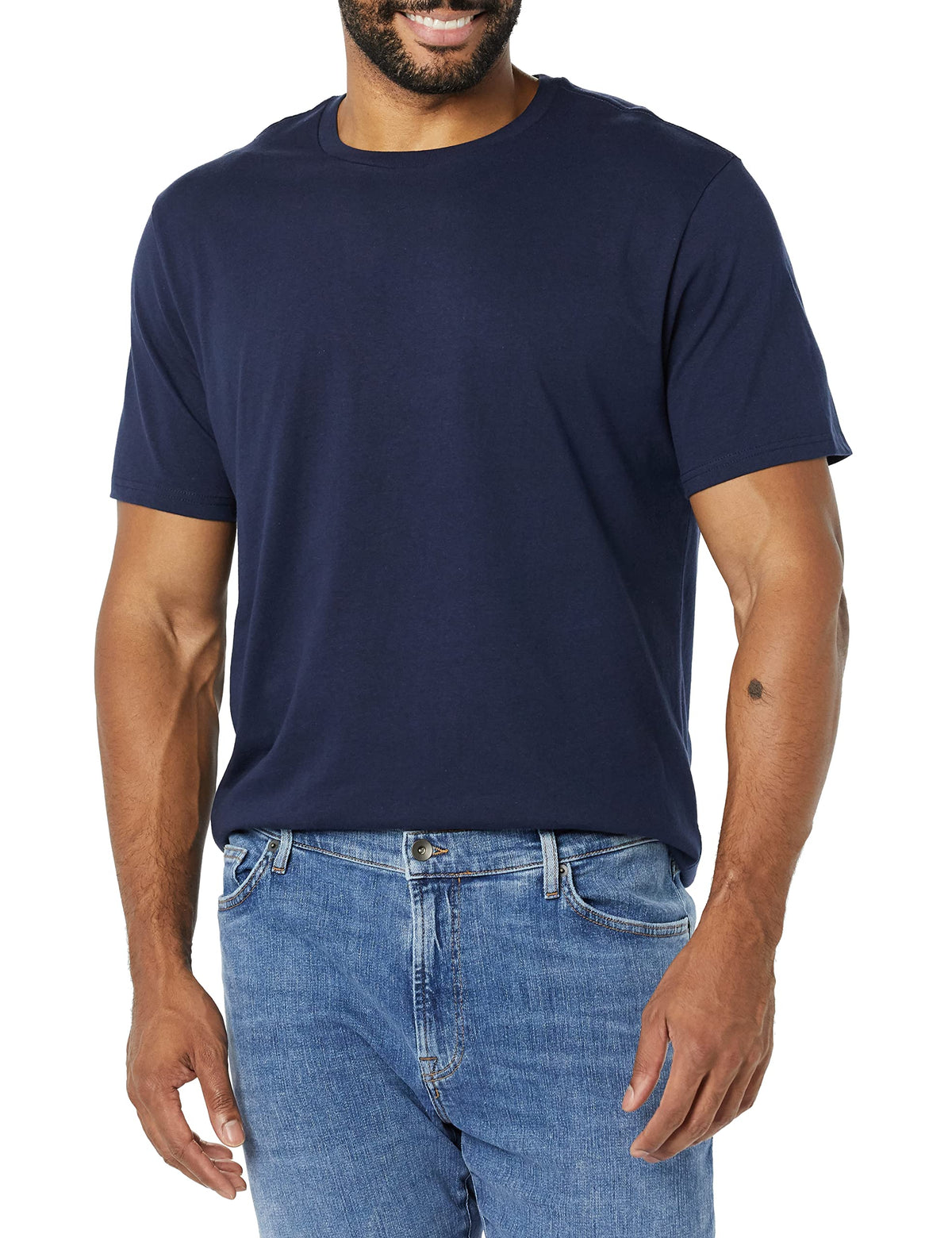 Amazon Essentials - Playera de Manga Corta Ajustada con Cuello Redondo para Hombre, Paquete de 2, Azul Oscuro/Azul Marino, Talla XL