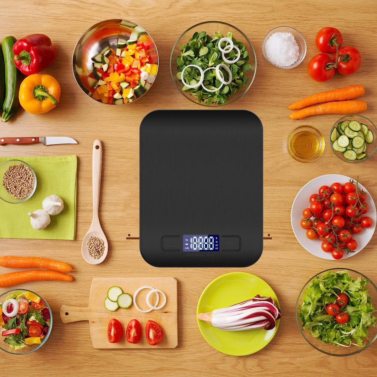 ZENSUKYE 10kg/1g Báscula de Cocina Peso Cocina Digital USB Recargable Balanza de Alimentos de Alta Precisión con Pantalla LCD y Funcion Tara