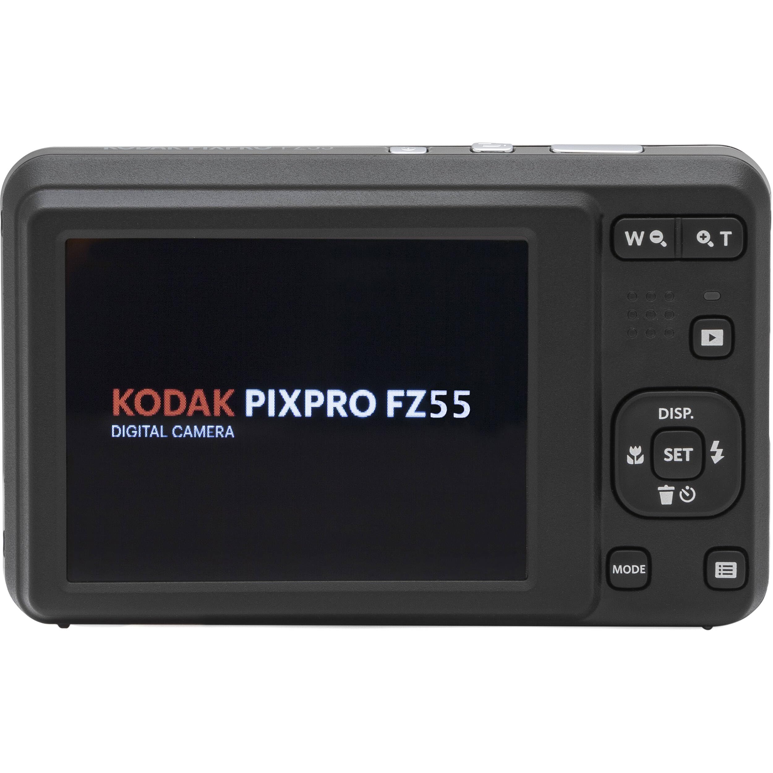 Kodak PIXPRO FZ55 - Cámara digital negra de 16 MP, zoom óptico de 5 x 28 mm, gran angular 1080P, cámara LCD Full HD de 2,7 pulgadas, tarjeta y lector de 64 GB, funda + portafolios de memoria + trípode