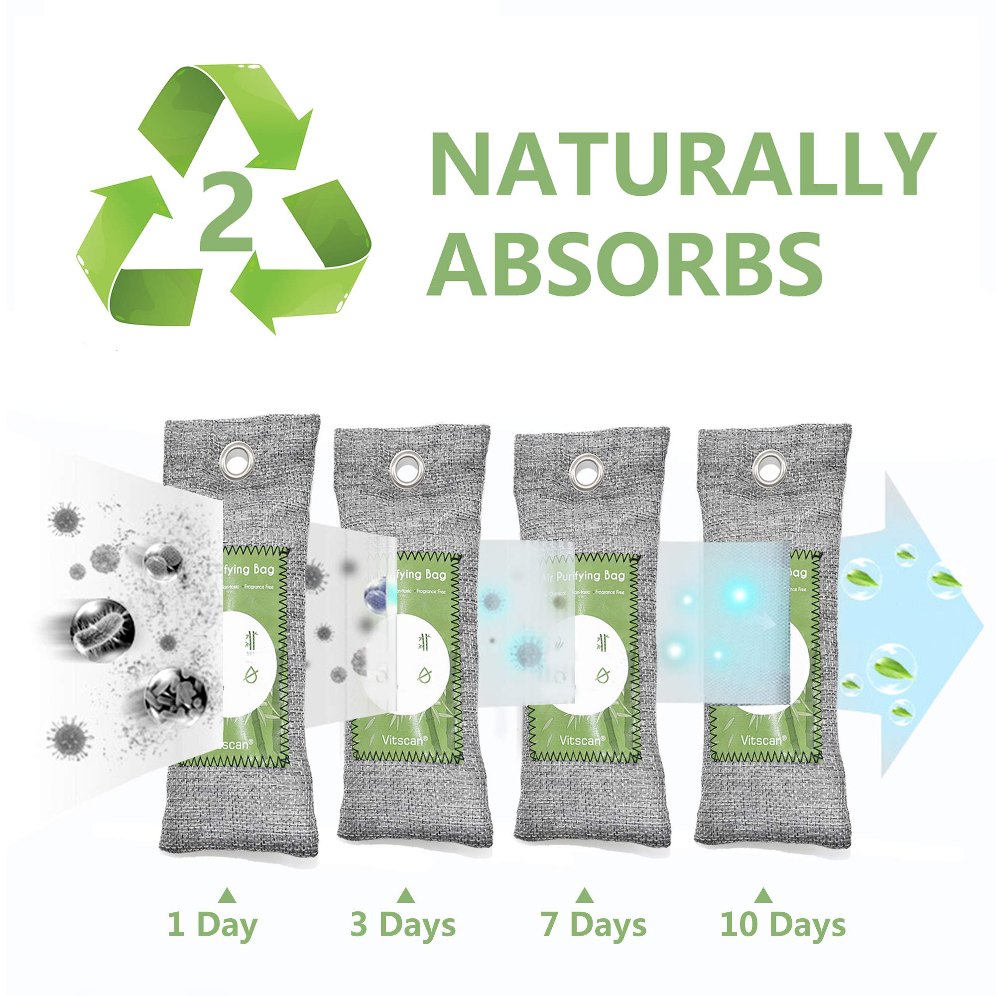 Paquete de 12 bolsas purificadoras de aire de carbón de bambú, bolsas de carbón activado, absorbente de humedad, ambientador natural para coche, desodorante para zapatos, eliminadores de olores para el hogar, mascotas, armario (6 x 50 g, 6 x 150 g)
