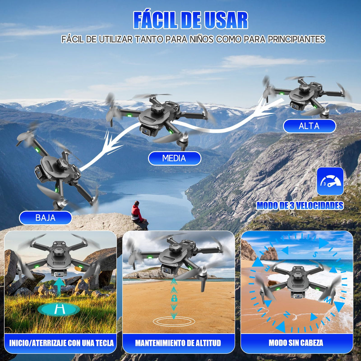 DAQI Drone con Cámara 8K, S165 Mini Drone con Motor sin Escobillas, 2 Baterías, Funda Protectora, Vuelo de Trayectoria y Evitación Inteligente de Obstáculos, Drone para Niños Adultos Principiantes