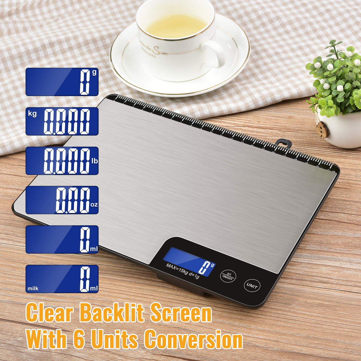 Diyife 15 KG Balanza de Cocina con Panel Grande, Profesional Báscula Digita, Bascula de Comida Alimentos, Tacto Sensible y Pantalla LCD, Función de Tara, con 2 Baterías