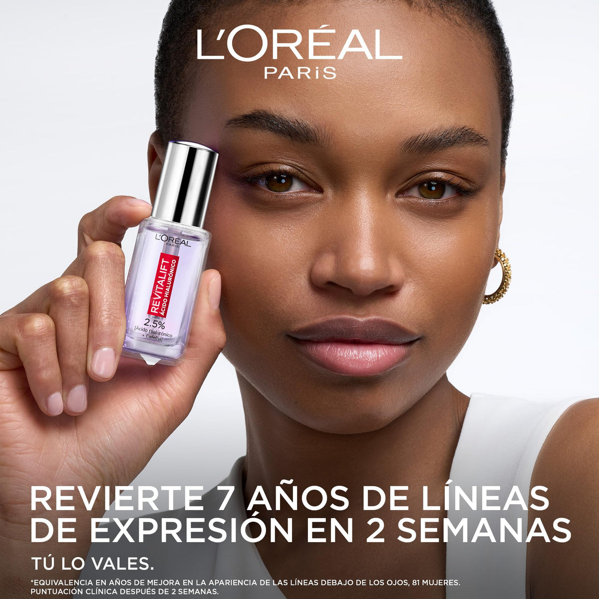 L'Oréal Paris Revitalift Filler Sérum de Ojos con Ácido Hialurónico + Cafeína, Rellena hasta 2.5% Líneas de Expresión y Corrige Ojeras, Aplicador Triple Perla, 15 ml